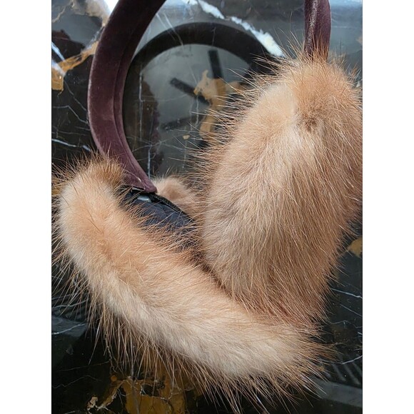 Real Mink Fur Earmuffs Brown Velvet headband Thin Danity main image 7